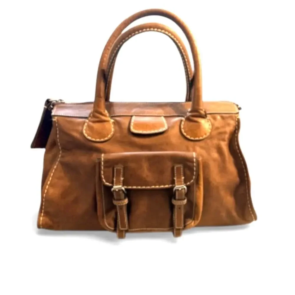 Vintage Ashneil Italian Leather Satchel Cognac Brown Large Tote Bag